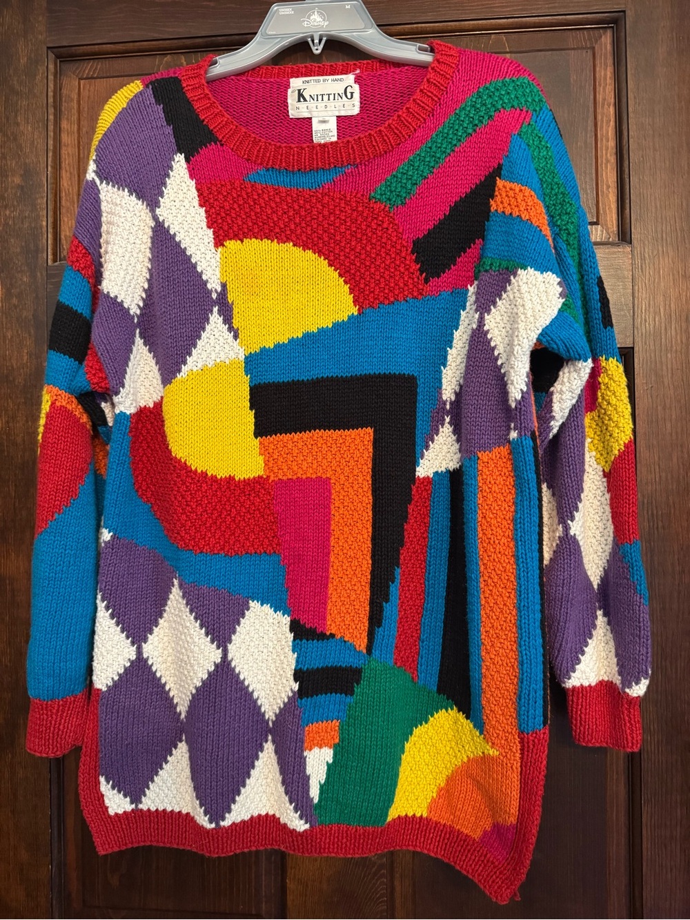 Vintage 80s 90s Geometric Color block Knitting Needle Sweater Size Small